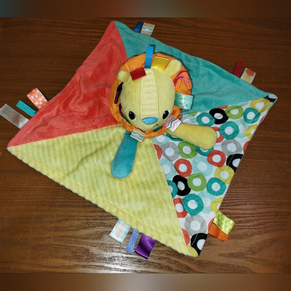 Taggies Bright Starts Colorful Circles Lion Plush Lovey Security Blanket 14” Toy